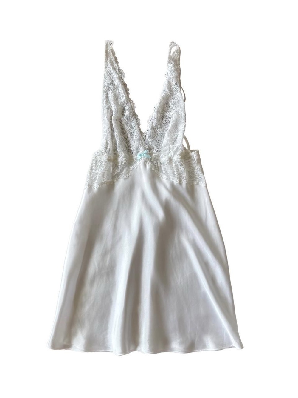 Gilligan & O’Malley Women White Satin Lace Halter Babydoll Mini Slip Dress Sz S